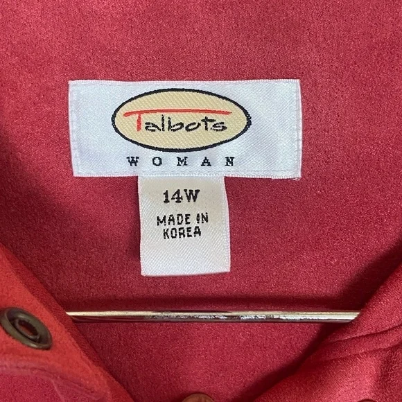 Talbots Dress Size 14W Cherry Pink Long Vintage Faux Suede Stretch Long Sleeve - Picture 10 of 11